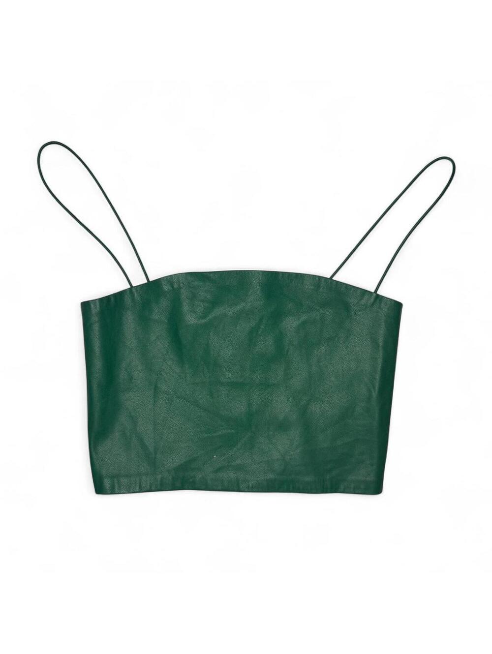 Stradivarius Green Vegan Leather Clubwear Rave Disco Square Neck Top Size XS